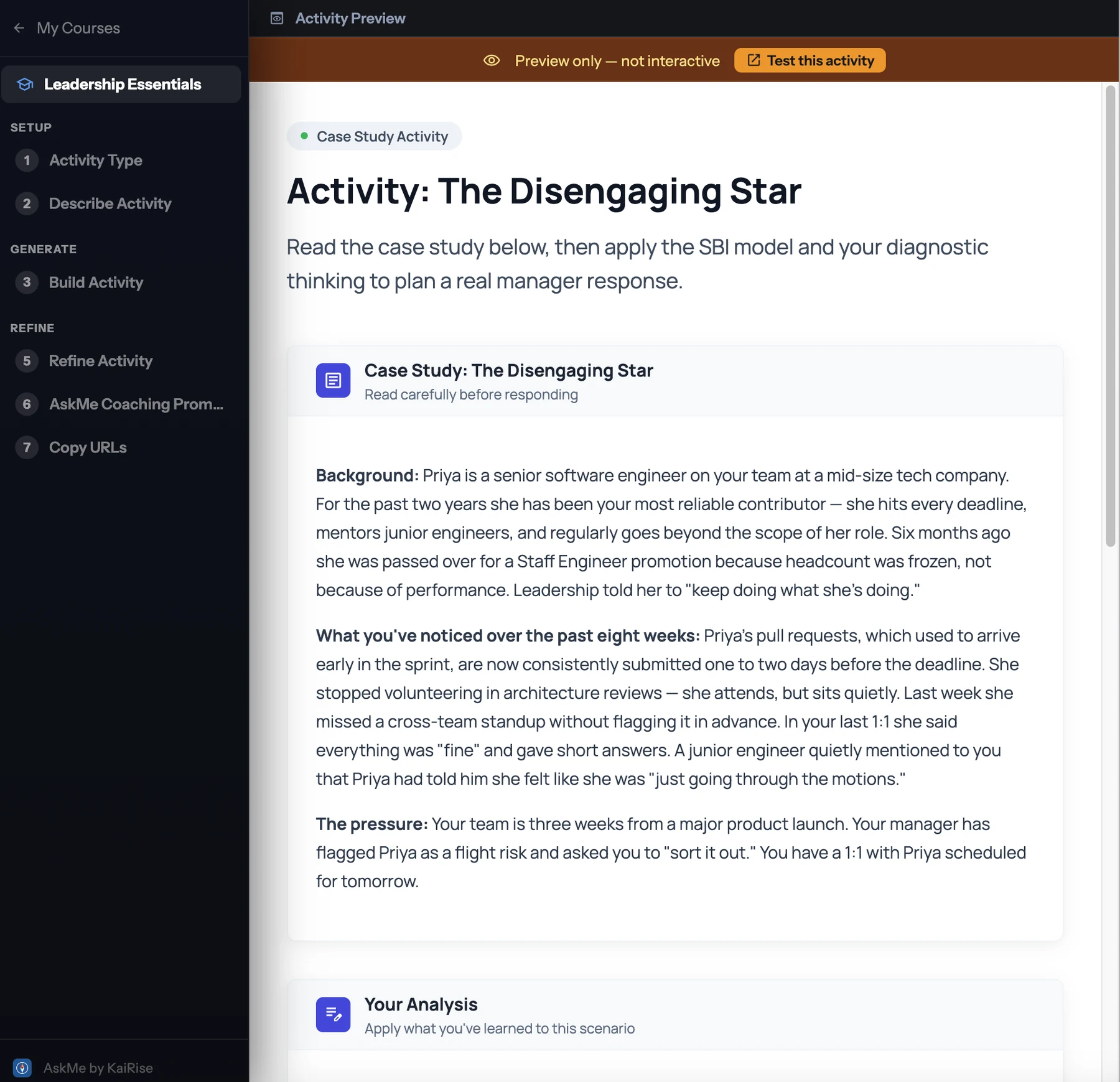 A real AskMe learner activity